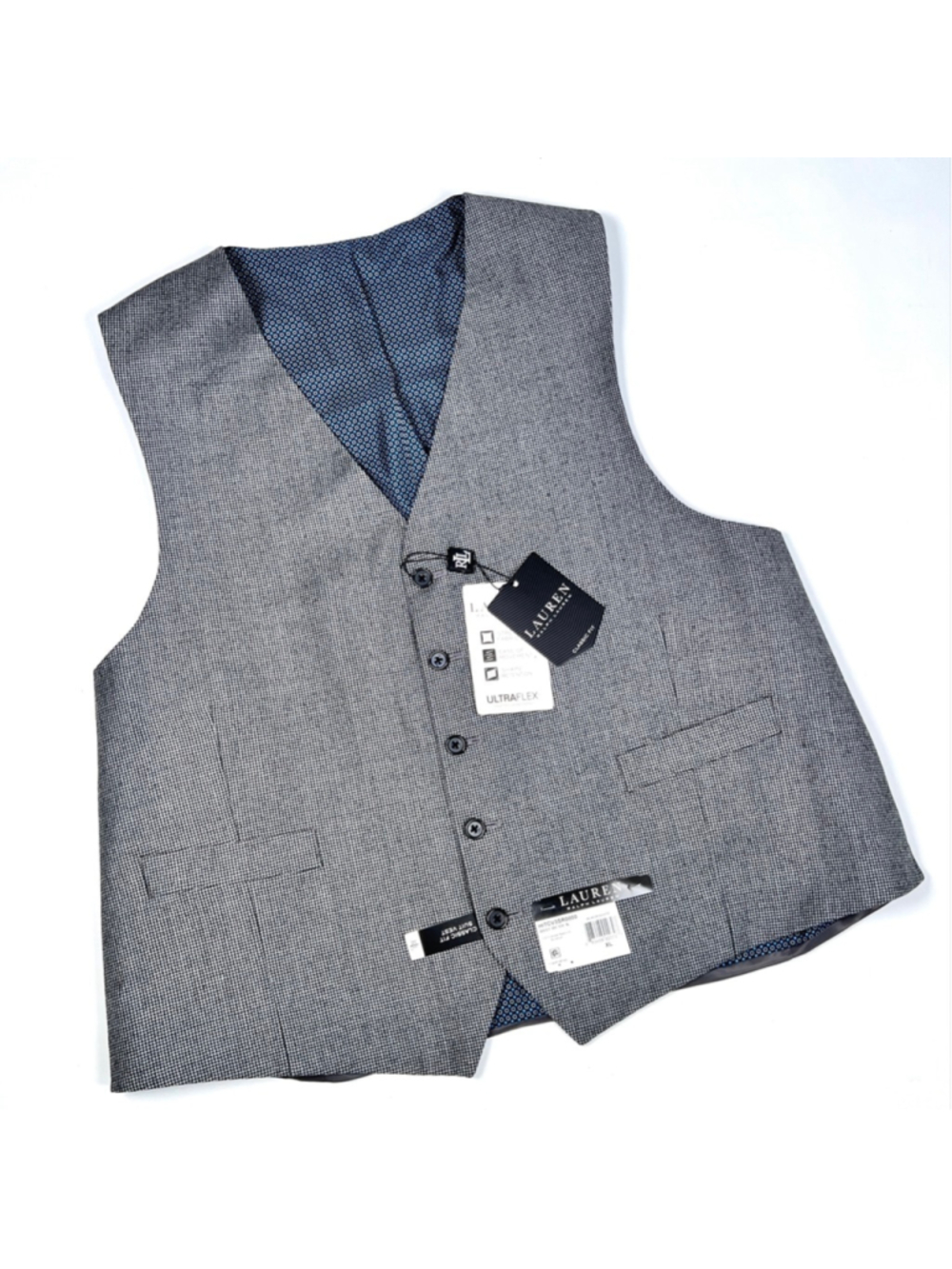 NWT LAUREN Ralph Lauren Gray Houndstooth Vest XL 100% Wool